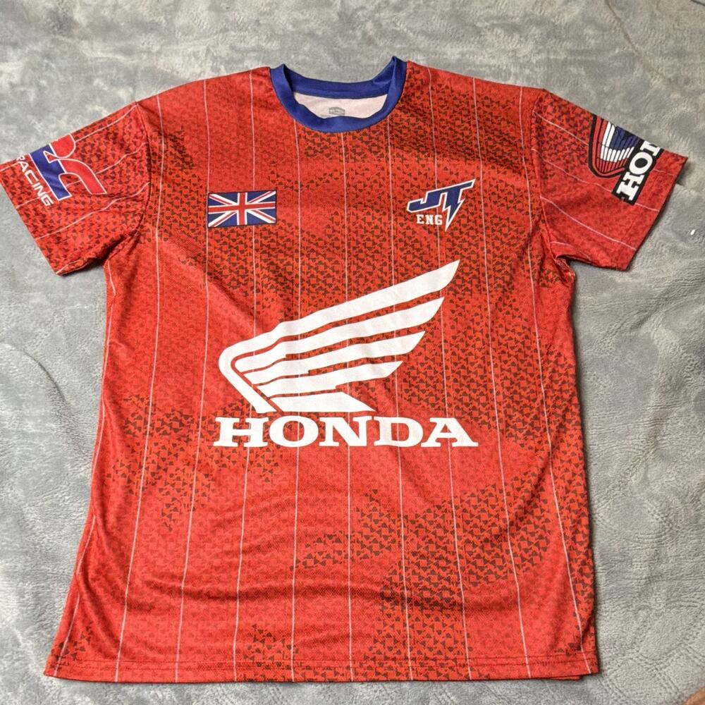 Honda Racing Jersey Shirt Red Blue Wing Logo England ENG Flag Motocross Sport